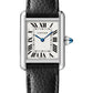 Cartier Tank Stainless Steel (Small Model) 29 MM - Black Leather Strap - Stainless Steel Bezel - White Dial - WSTA0042