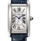 Cartier Tank Stainless steel (Large Model) 45 MM - Blue Leather Strap - Stainless Steel Bezel - Silver Dial - WSTA0045