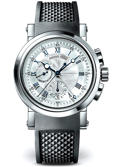 Breguet Marine Chronograph White Gold 42 MM - Black Rubber Strap - White Texture Dial - 5827BB/12/5ZU