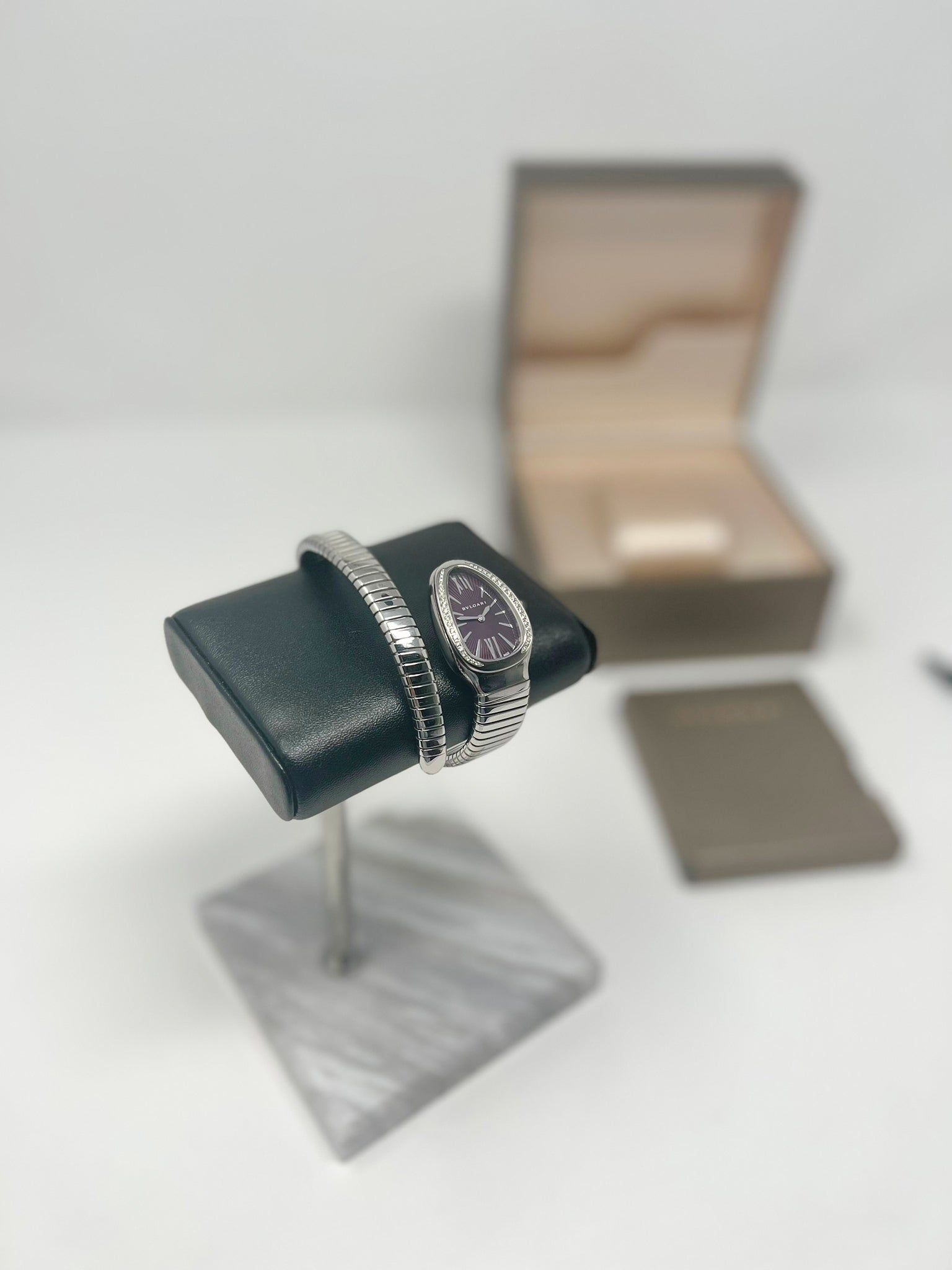 Bvlgari Serpenti Tubogas - 1 Row - Stainless Steel 35 MM - Stainless Steel Bracelet - Diamond Bezel - Violet Dial - 102529