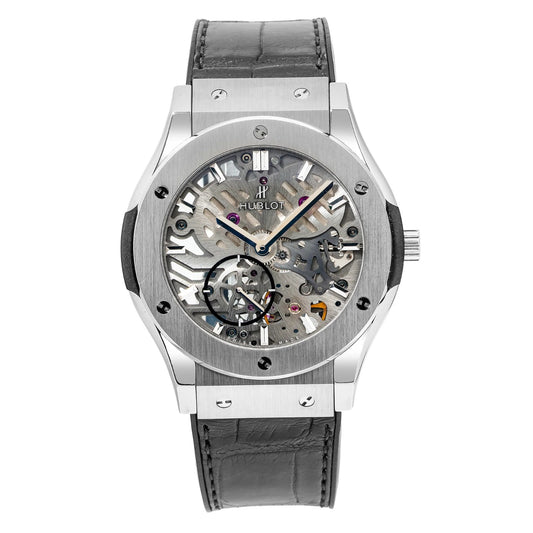 Hublot Classic Fusion Titanium  42 MM - Black Leather Strap  - Black Skeleton Dial - 545.NX.0170.LR