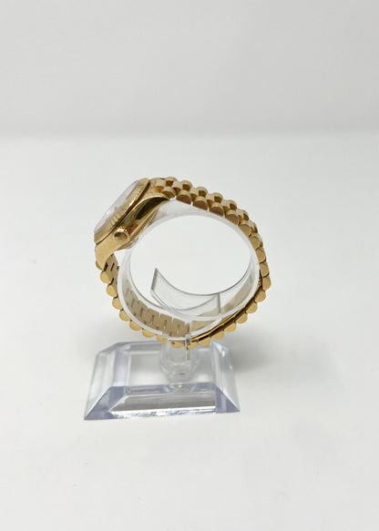 Rolex Yellow Gold Lady-Datejust - 28 MM - Presidential Bracelet - Fluted Bezel - Silver Diamond Dial - 279178-0015