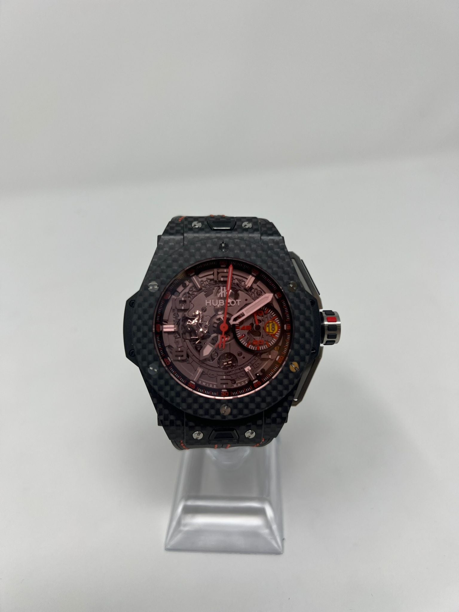 Hublot Big Bang Ferrari Carbon Red Magic 45 MM - Black Leather Strap  - Red Skeleton Dial - 401.QX.0123.VR