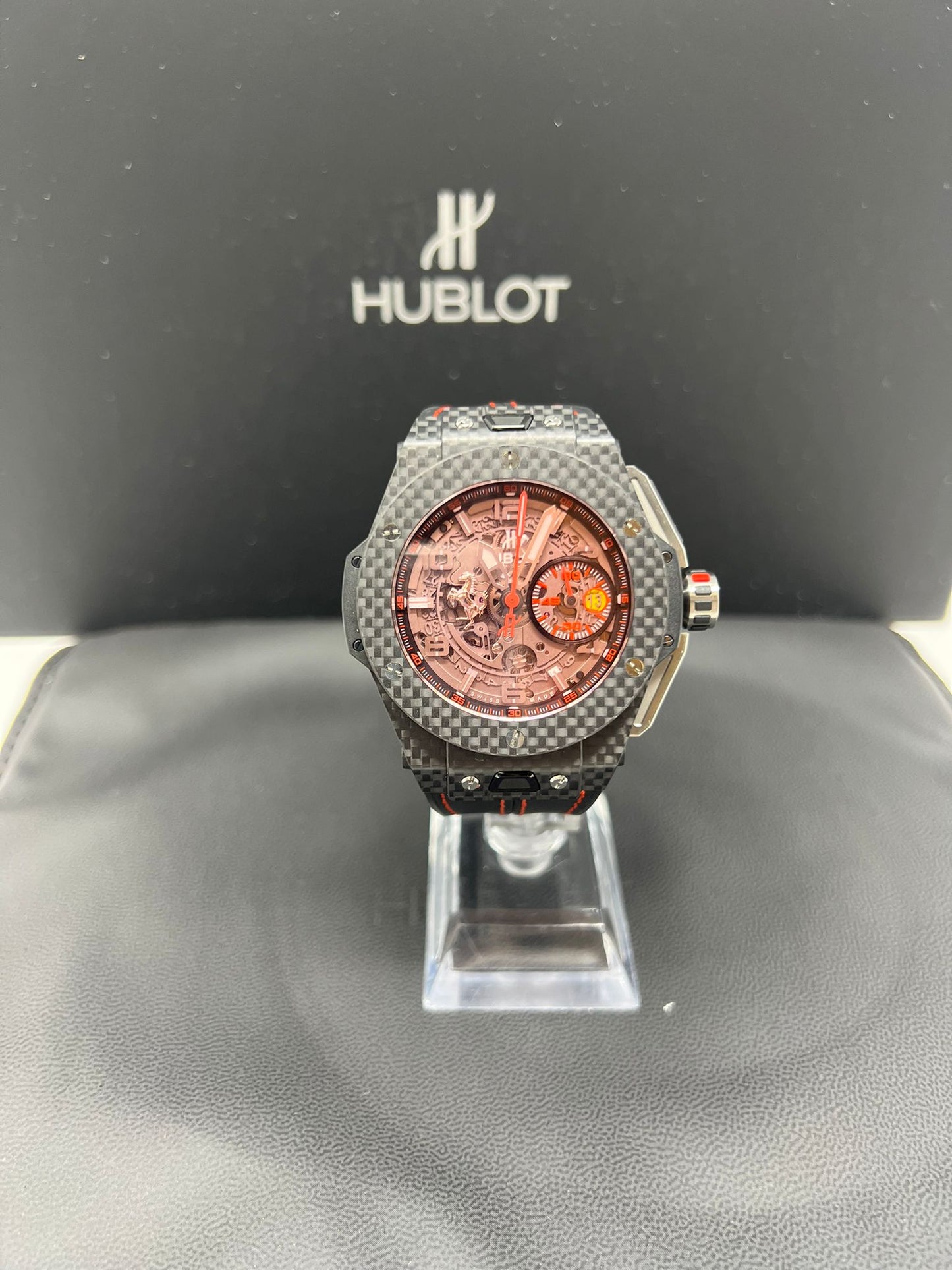 Hublot Big Bang Ferrari Carbon Red Magic 45 MM - Black Leather Strap  - Red Skeleton Dial - 401.QX.0123.VR