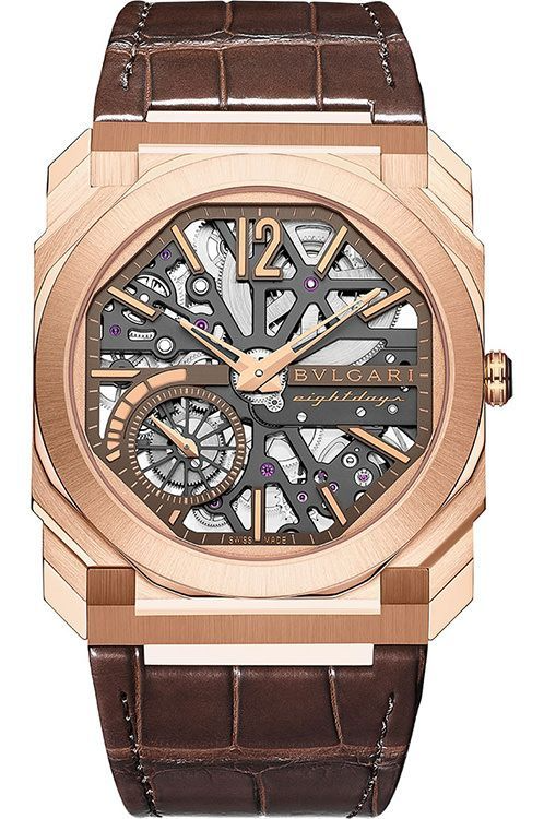 Bvlgari Octo Finissimo - Rose Gold  40 MM - Brown Leather Strap - Skeleton Dial - Rose Gold Bezel - 103667