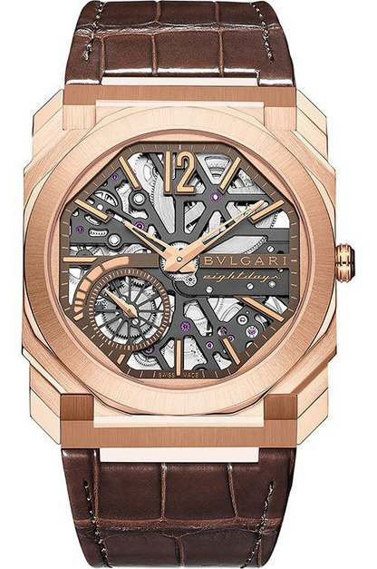 Bvlgari Octo Finissimo - Rose Gold  40 MM - Brown Leather Strap - Skeleton Dial - Rose Gold Bezel - 103667