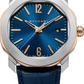 Bvlgari Octo Roma - Stainless Steel And Rose Gold 41 MM - Blue Leather Strap - Blue Dial - Stainless Steel Bezel - 103205
