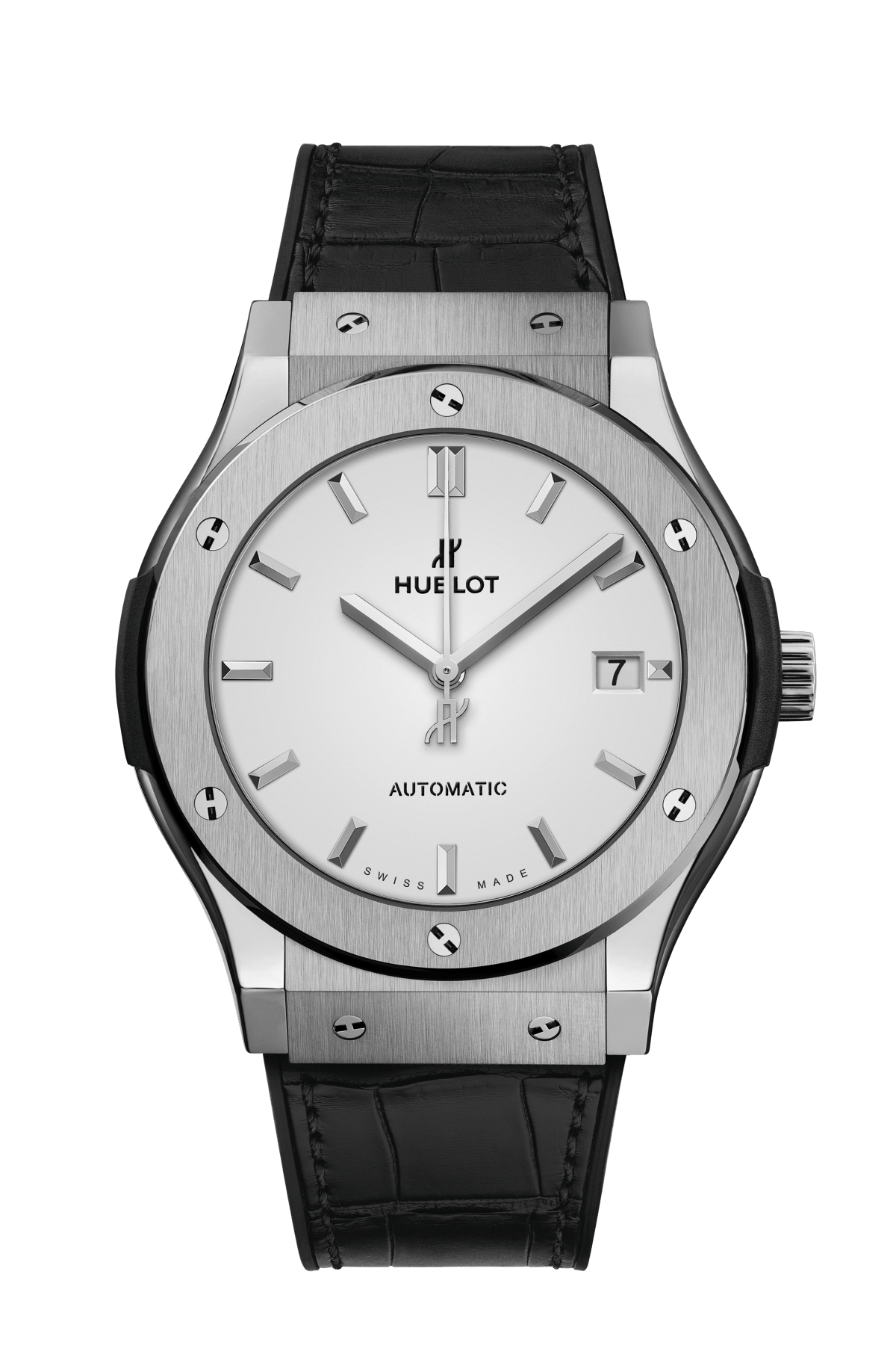 Hublot Classic Fusion Titanium Opalin 45 MM - Black Leather Strap - White Dial - 511.NX.2611.LR