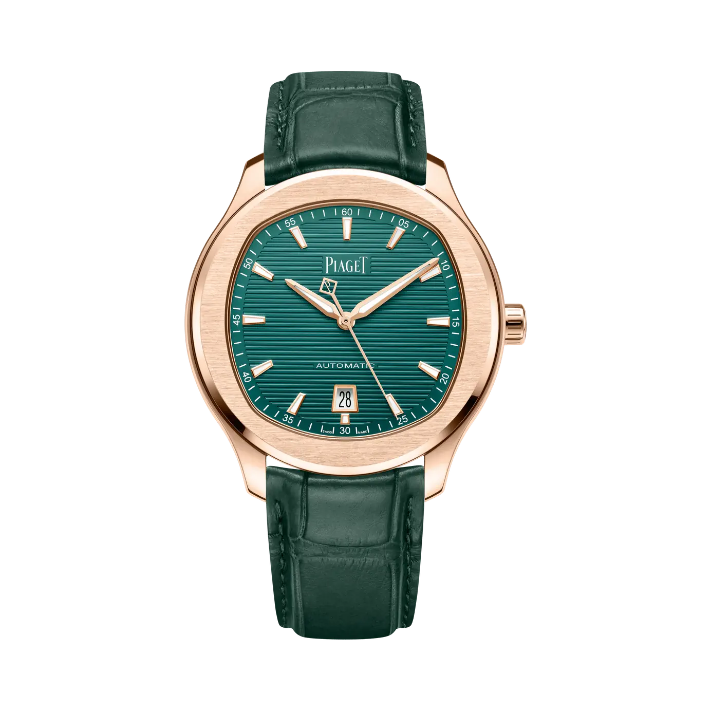 Piaget Polo - Rose Gold 42 MM - Green Leather Strap - Green Dial - Rose Gold Bezel - G0A47010