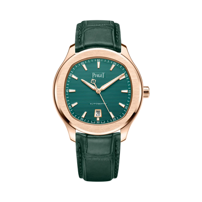 Piaget Polo - Rose Gold 42 MM - Green Leather Strap - Green Dial - Rose Gold Bezel - G0A47010
