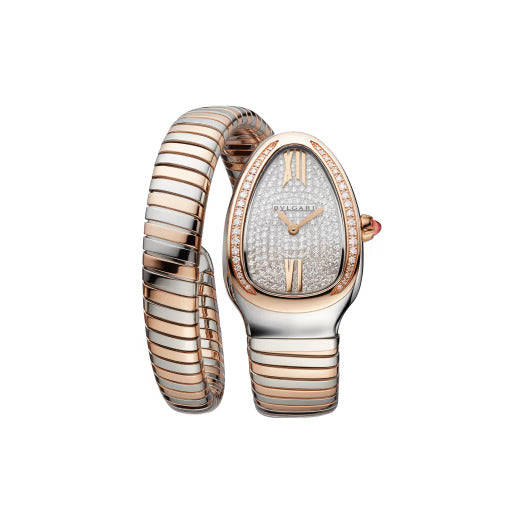 Bvlgari Serpenti Tubogas - 35 MM - Steel and Rose Gold - Pavé Dial - 103150  nyc watcher nyc watches