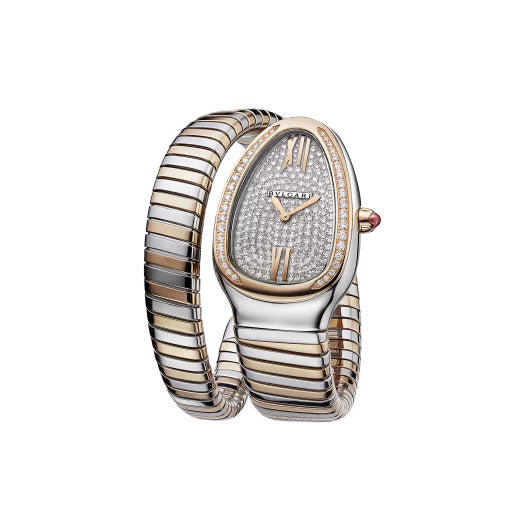 Bvlgari Serpenti Tubogas - 35 MM - Steel and Rose Gold - Pavé Dial - 103150  nyc watcher nyc watches 