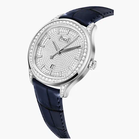 Piaget Polo - White Gold Diamond 42 MM - Blue Leather Strap - Diamond Dial - White Gold Diamond Bezel - G0A45024