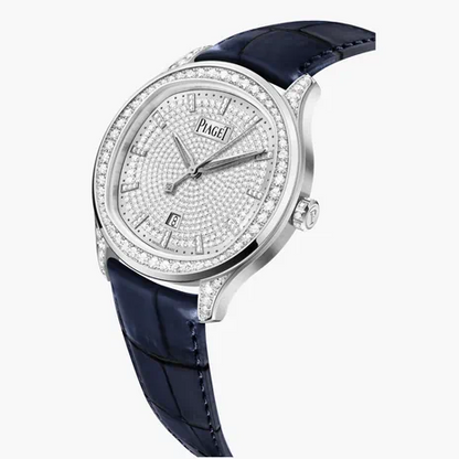 Piaget Polo - White Gold Diamond 42 MM - Blue Leather Strap - Diamond Dial - White Gold Diamond Bezel - G0A46024