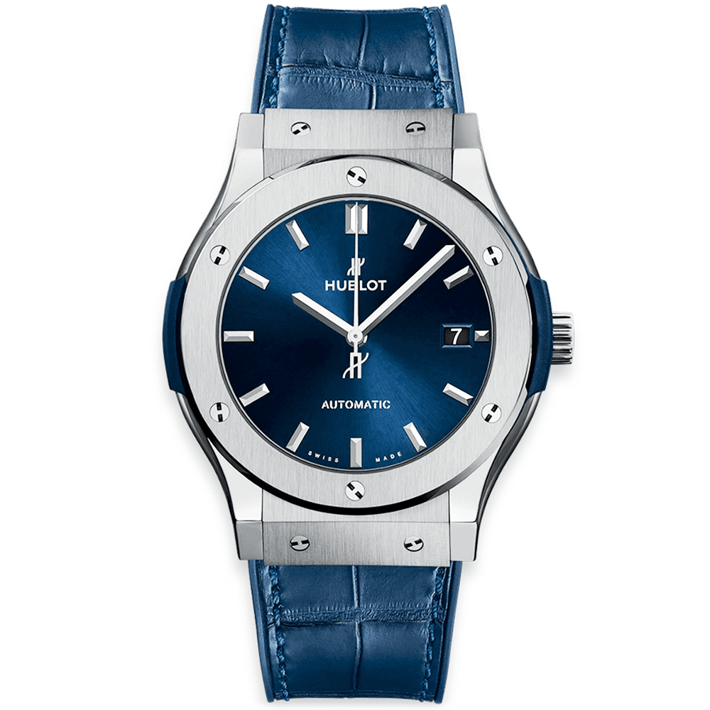 Hublot Classic Fusion Titanium  42 MM - Blue Leather Strap - Blue Dial - 542.NX.7170.LR