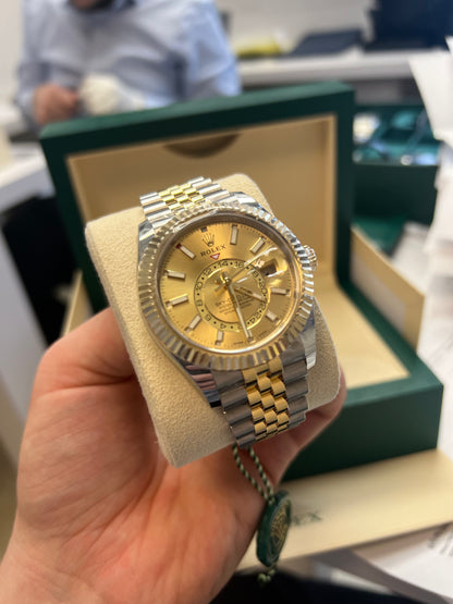 Rolex Stainless Steel & Yellow Gold Sky Dweller Watch - 42 MM - Jubilee Bracelet - Yellow Dial - 326933-0004