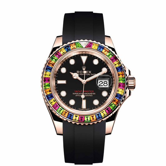 Rolex Rainbow Everose Gold Yacht-Master Watch - 40 MM - Oysterflex Strap - Black Dial - 116695SATS