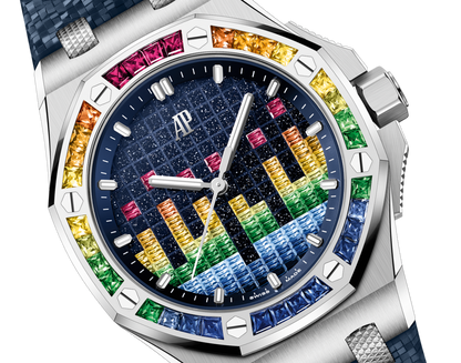 Audemars Piguet Royal Oak Offshore White Gold Selfwinding Music Edition 37 MM - Blue Rubber Strap - Blue Rainbow Dial - 77601BC.YY.D343CA.01