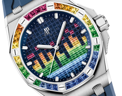 Audemars Piguet Royal Oak Offshore White Gold Selfwinding Music Edition 43 MM - Blue Rubber Strap - Blue Rainbow Dial - 15601BC.YY.D343CA.01