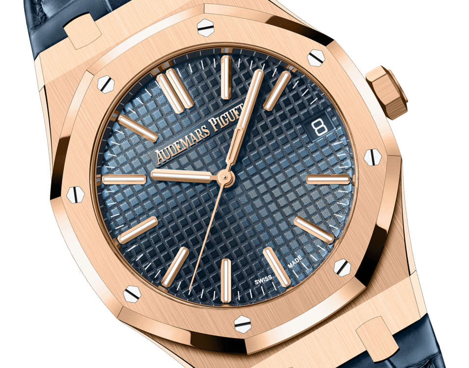 Audemars Piguet Royal Oak Pink Gold Selfwinding 41 MM - Blue Leather Strap - Bleu Nuit Dial - 15510OR.OO.D315CR.01