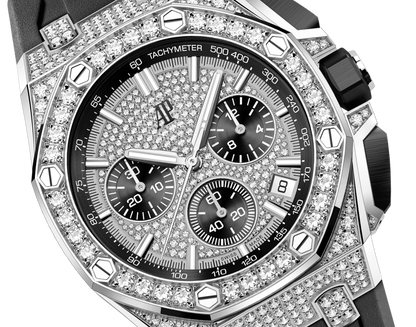 Audemars Piguet Royal Oak Offshore White Gold Diamond Selfwinding Chronograph 43 MM - Black Rubber Strap - White Gold Diamond Dial - 26423BC.ZZ.D002CA.01