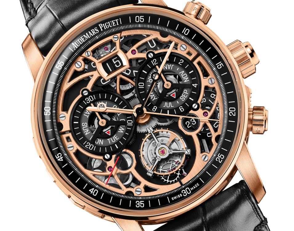 Audemars Piguet Code 11.59 Ultra Complication Universelle (RD#4) Pink Gold 42 MM - Black Leather Strap - Black Skeleton Dial - 26398OR.OO.D002CR.01