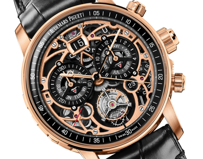 Audemars Piguet Code 11.59 Ultra Complication Universelle (RD#4) Pink Gold 42 MM - Black Leather Strap - Black Skeleton Dial - 26398OR.OO.D002CR.01