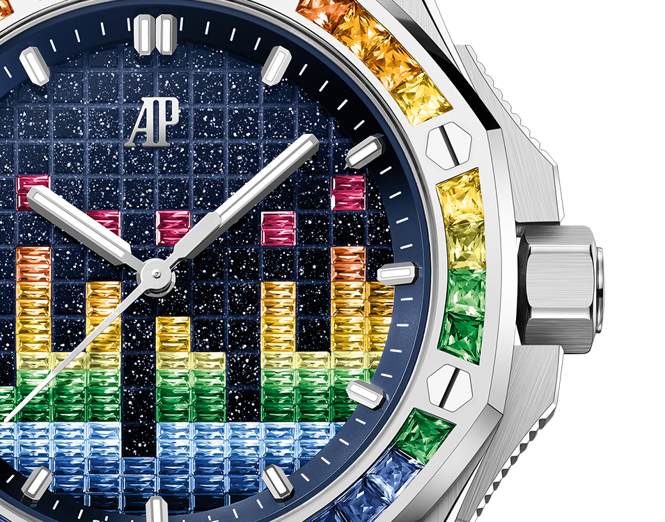 Audemars Piguet Royal Oak Offshore White Gold Selfwinding Music Edition 37 MM - Blue Rubber Strap - Blue Rainbow Dial - 77601BC.YY.D343CA.01