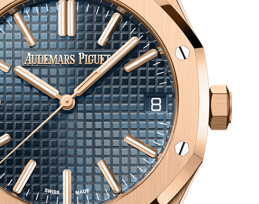 Audemars Piguet Royal Oak Pink Gold Selfwinding 41 MM - Blue Leather Strap - Bleu Nuit Dial - 15510OR.OO.D315CR.01