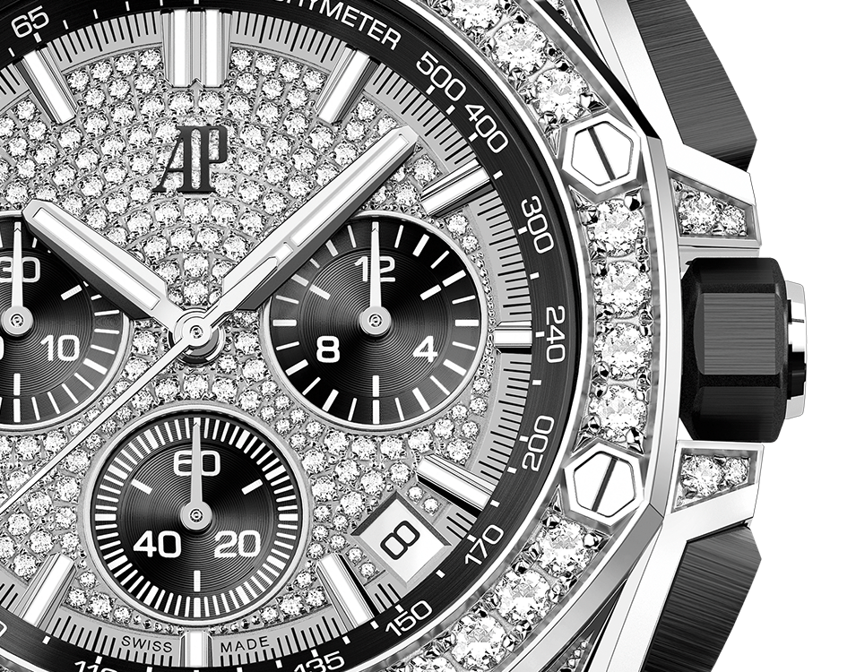 Audemars Piguet Royal Oak Offshore White Gold Diamond Selfwinding Chronograph 43 MM - Black Rubber Strap - White Gold Diamond Dial - 26423BC.ZZ.D002CA.01