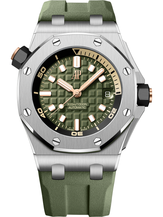 Audemars Piguet Royal Oak Offshore Stainless Steel Diver 42 MM - Khaki Green Rubber Strap - Khaki Green Dial - 15720ST.OO.A052CA.01