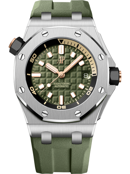 Audemars Piguet Royal Oak Offshore Stainless Steel Diver 42 MM - Khaki Green Rubber Strap - Khaki Green Dial - 15720ST.OO.A052CA.01
