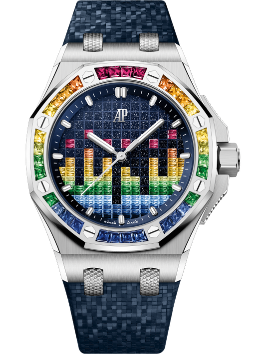 Audemars Piguet Royal Oak Offshore White Gold Selfwinding Music Edition 37 MM - Blue Rubber Strap - Blue Rainbow Dial - 77601BC.YY.D343CA.01