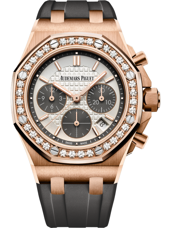 Audemars Piguet Royal Oak Offshore Pink Gold Selfwinding Chronograph 37 MM - Grey Rubber Strap - Silver Dial - 26231OR.ZZ.D003CA.01