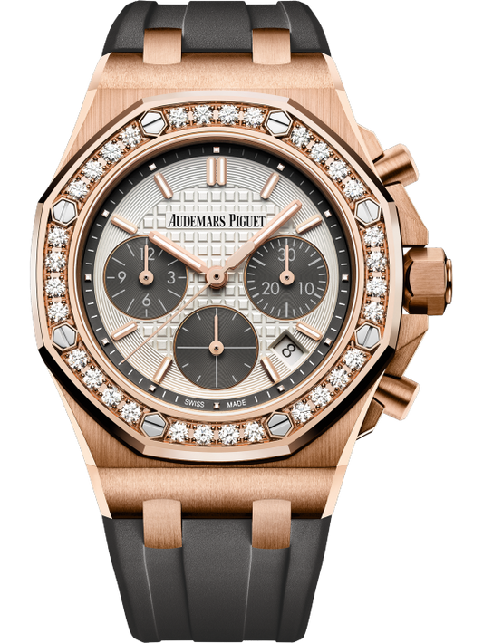 Audemars Piguet Royal Oak Offshore Pink Gold Selfwinding Chronograph 37 MM - Grey Rubber Strap - Silver Dial - 26231OR.ZZ.D003CA.01