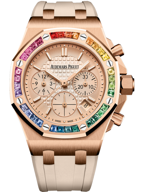 Audemars Piguet Royal Oak Offshore Pink Gold Selfwinding Chronograph 37 MM - Beige Rubber Strap - Pink Dial - 26236OR.YY.D085CA.01