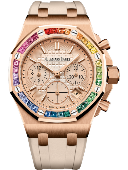 Audemars Piguet Royal Oak Offshore Pink Gold Selfwinding Chronograph 37 MM - Beige Rubber Strap - Pink Dial - 26236OR.YY.D085CA.01