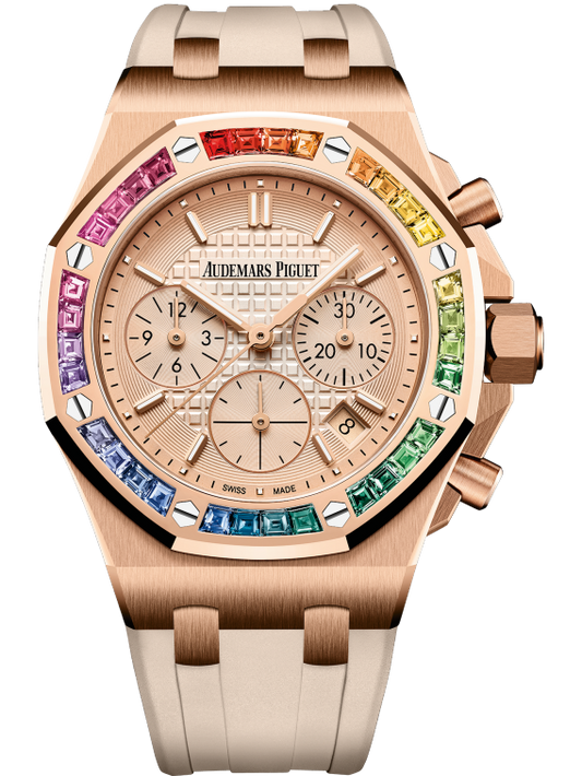 Audemars Piguet Royal Oak Offshore Pink Gold Selfwinding Chronograph 37 MM - Beige Rubber Strap - Pink Dial - 26236OR.YY.D085CA.01