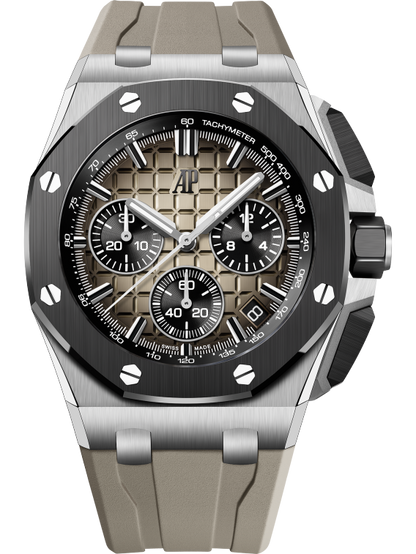 Audemars Piguet Royal Oak Offshore Stainless Steel Selfwinding Chronograph 43 MM - Light Brown Rubber Strap - Light Brown Dial - 26420SO.OO.A600CA.01