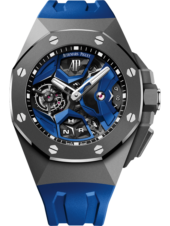 Audemars Piguet Royal Oak Concept Titanium Flying Tourbillon 44 MM - Blue Rubber Strap - White Gold Dial - 26589IO.OO.D030CA.01