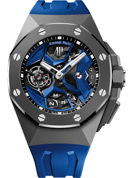 Audemars Piguet Royal Oak Concept Titanium Flying Tourbillon 44 MM - Blue Rubber Strap - White Gold Dial - 26589IO.OO.D030CA.01