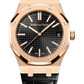 Audemars Piguet Royal Oak Pink Gold Selfwinding 41 MM - Black Leather Strap - Black Dial - 15510OR.OO.D002CR.01