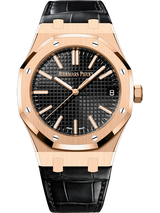 Audemars Piguet Royal Oak Pink Gold Selfwinding 41 MM - Black Leather Strap - Black Dial - 15510OR.OO.D002CR.01