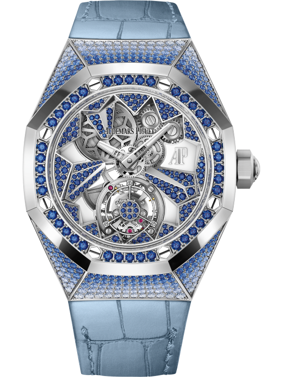 Audemars Piguet Royal Oak Concept White Gold Flying Tourbillon 38.5 MM - Light Blue Leather Strap - Openworked Dial - 26227BC.SS.D314CR.01