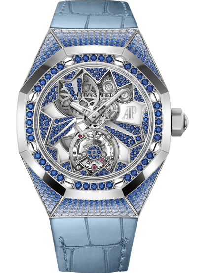 Audemars Piguet Royal Oak Concept White Gold Flying Tourbillon 38.5 MM - Light Blue Leather Strap - Openworked Dial - 26227BC.SS.D314CR.01