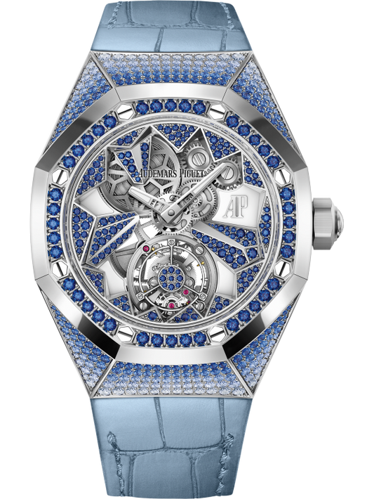 Audemars Piguet Royal Oak Concept White Gold Flying Tourbillon 38.5 MM - Light Blue Leather Strap - Openworked Dial - 26227BC.SS.D314CR.01