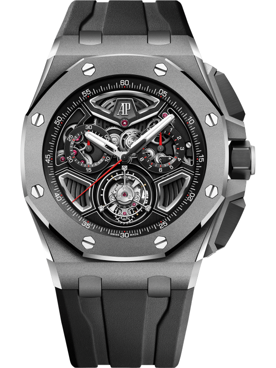 Audemars Piguet Royal Oak Offshore Titanium Flying Tourbillon Chronograph 43 MM - Black Rubber Strap - Openworked Dial - 26622TI.GG.D002CA.01