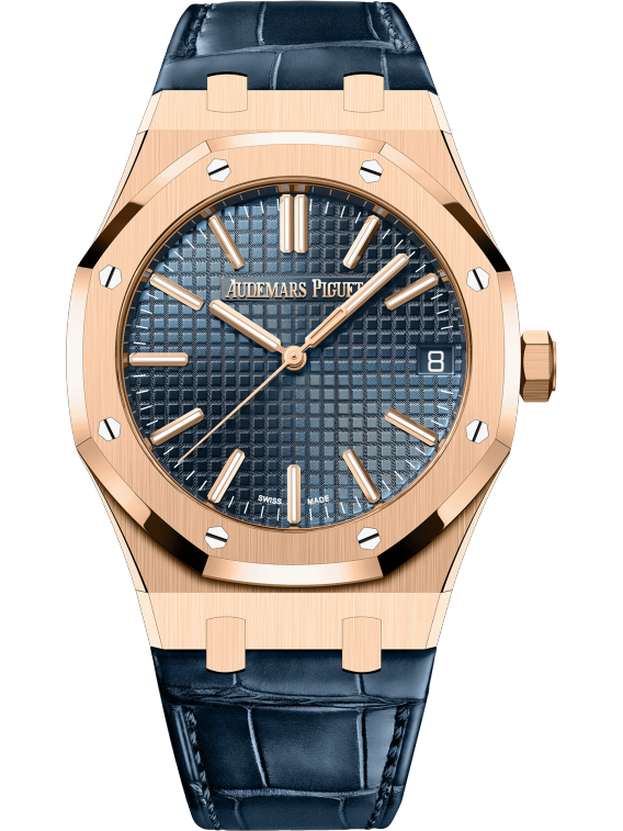 Audemars Piguet Royal Oak Pink Gold Selfwinding 41 MM - Blue Leather Strap - Bleu Nuit Dial - 15510OR.OO.D315CR.01