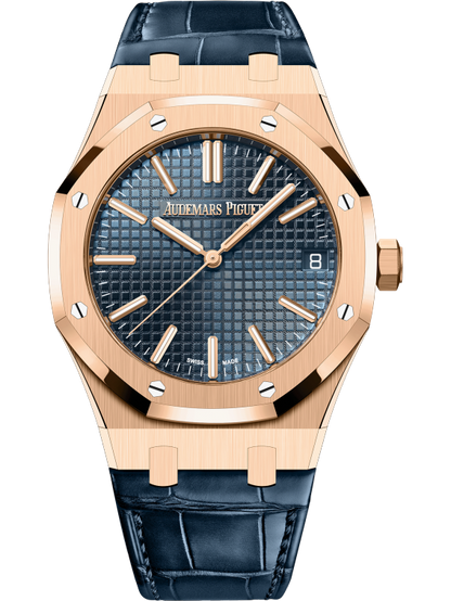 Audemars Piguet Royal Oak Pink Gold Selfwinding 41 MM - Blue Leather Strap - Bleu Nuit Dial - 15510OR.OO.D315CR.01