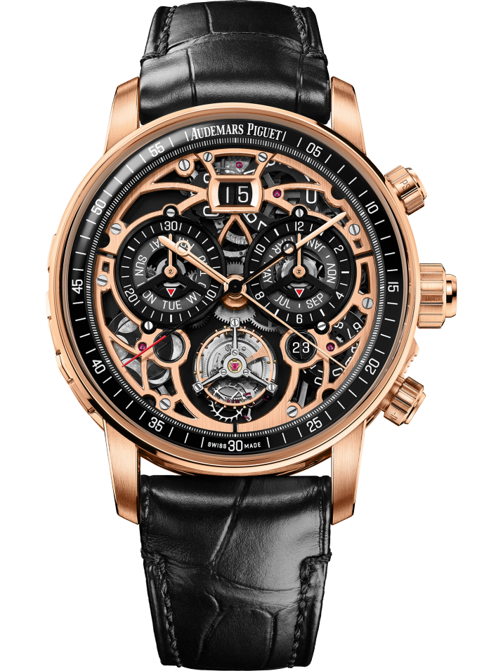 Audemars Piguet Code 11.59 Ultra Complication Universelle (RD#4) Pink Gold 42 MM - Black Leather Strap - Black Skeleton Dial - 26398OR.OO.D002CR.01